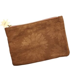 ipsy Brown Floral Faux Suede Zip Cosmetic Pouch